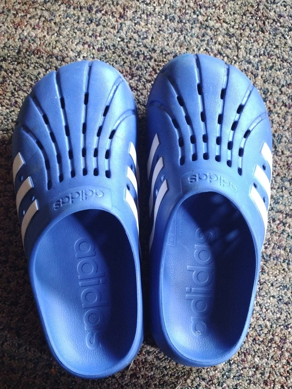 adidas Kids Women's Blue Slip-On Water Clogs with White Stripes